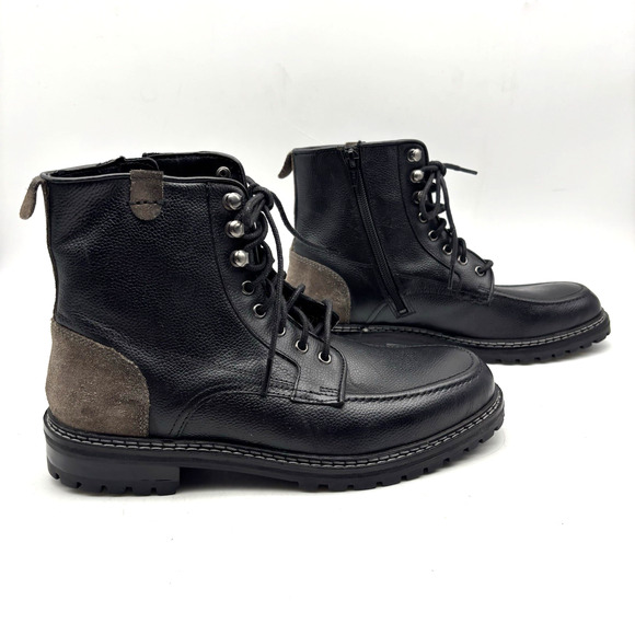 NEW Steve Madden P-STYLEN Black Leather Moc Toe Lace Up Zip Boots Men 7B main image 10